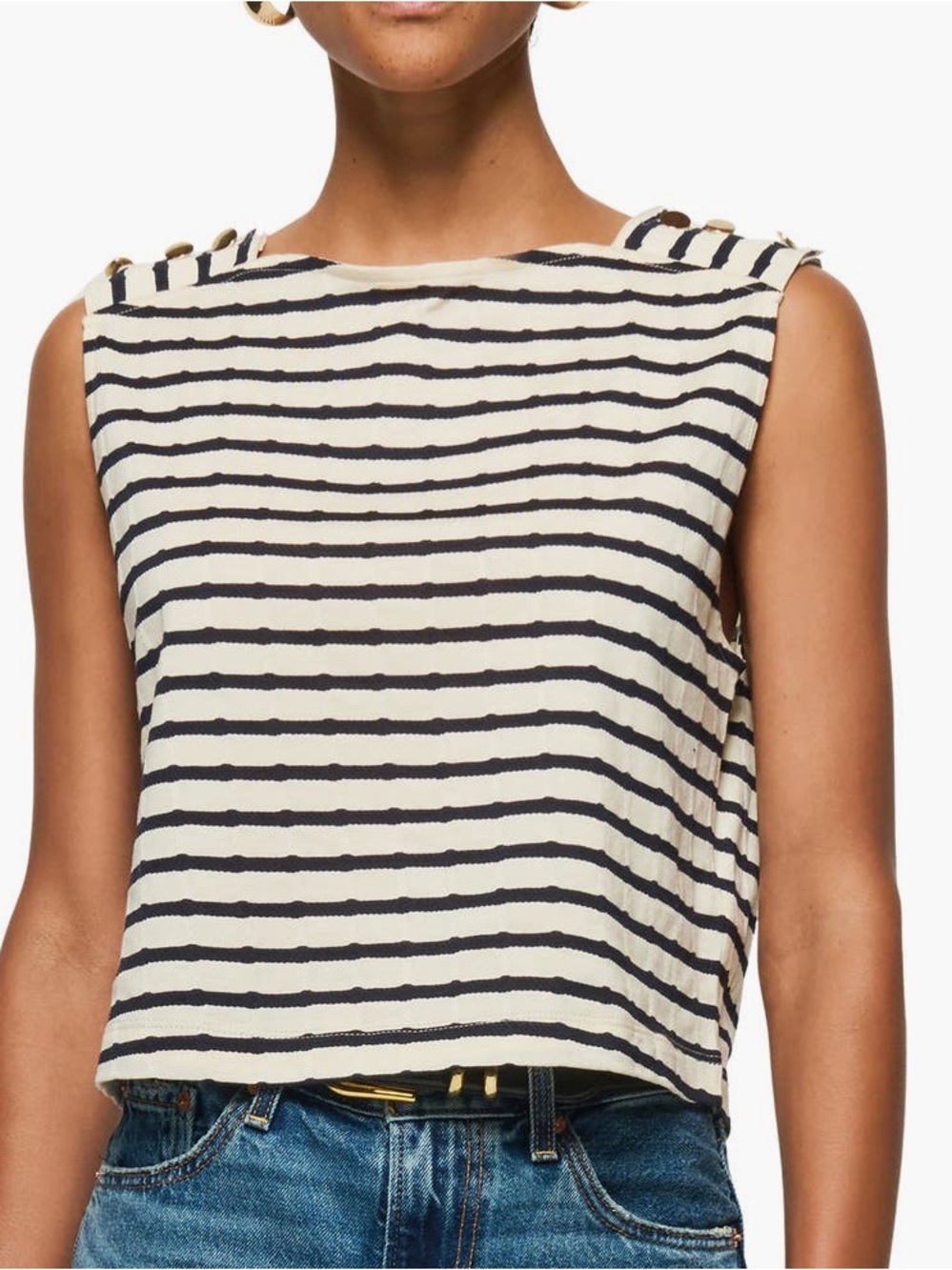 Nation Los Angeles Black Cream Striped Cropped Sleeveless Bettina Tank Size XL